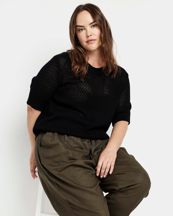 Rosie Pointelle Sweater Top - Black | Plus Size & Straight Size Women's Fashion | Universal Standard