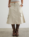 Image of Rovie Utilty Cargo Skirt in Cotton Twill Latte