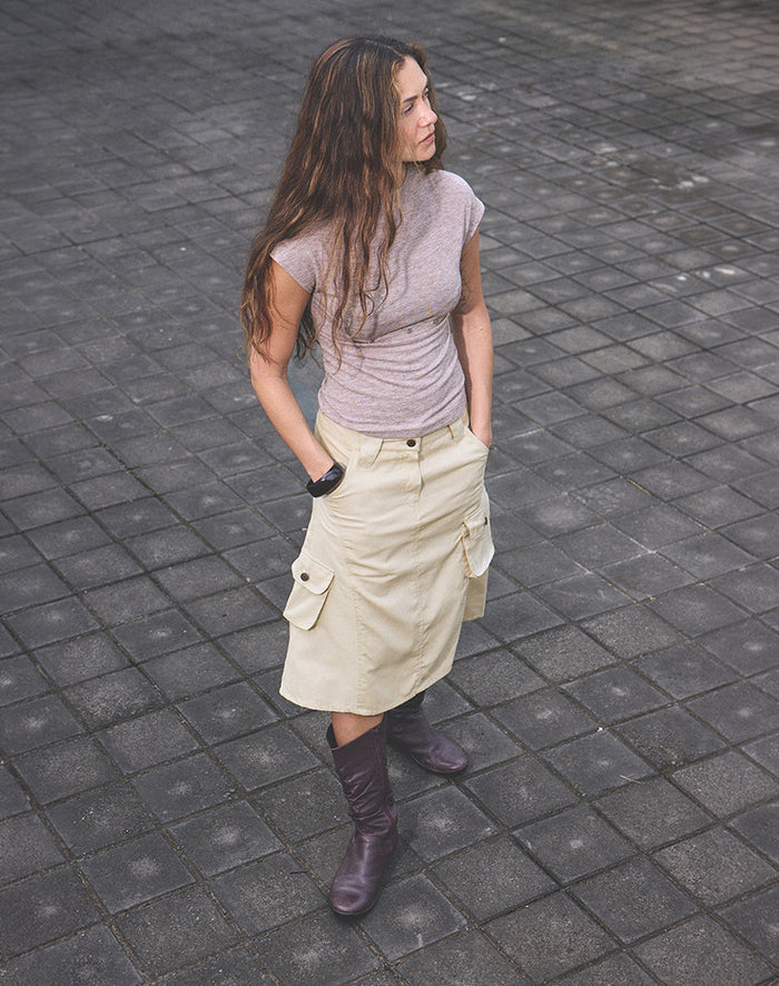 Image of Rovie Utilty Cargo Skirt in Cotton Twill Latte