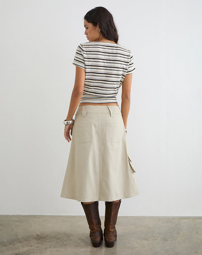 Image of Rovie Utilty Cargo Skirt in Cotton Twill Latte