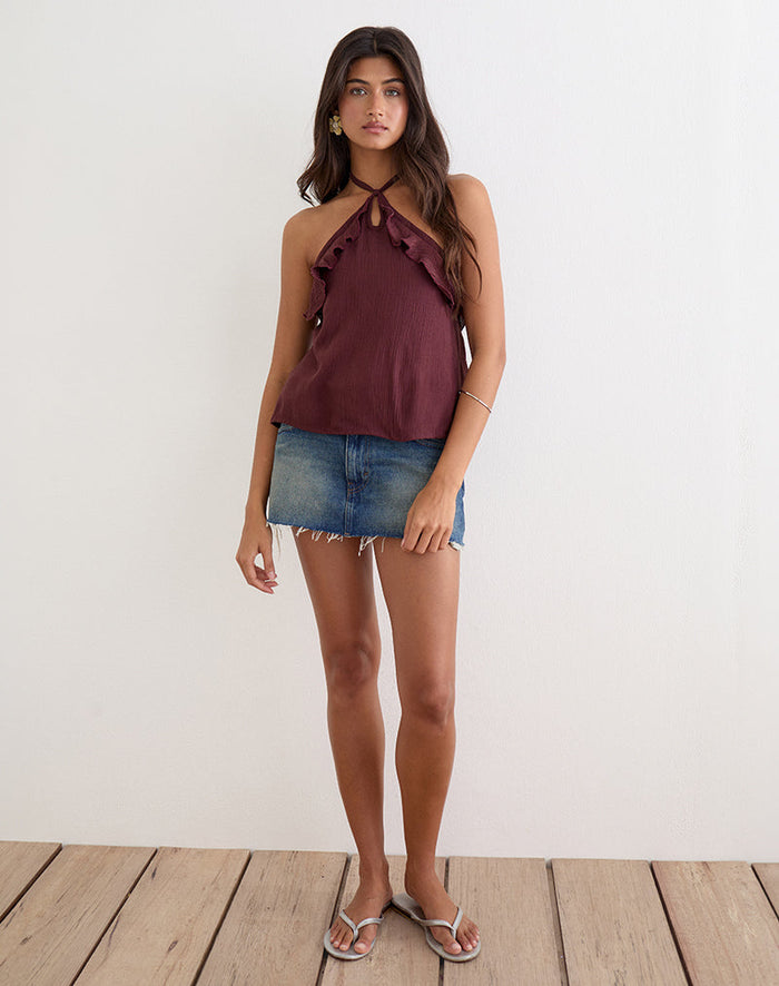 Image of Rowdy Halterneck Top in Crinkle Plum