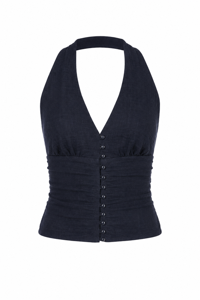 Ruched Button Front Halter Top