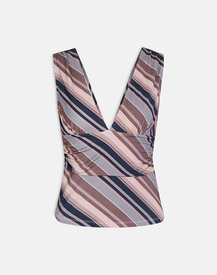 Image of Ruoyu Plunge Top in Mixed Stripe Brown