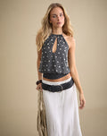 Image of Sabitah Keyhole Top in Studded Chiffon Dark Grey