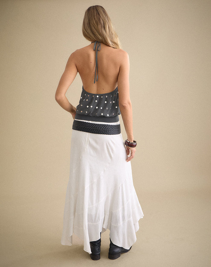 Image of Sabitah Keyhole Top in Studded Chiffon Dark Grey