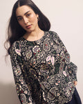 Sabrina Twist Front Stretch Cupro Blouse - Black Forest Print