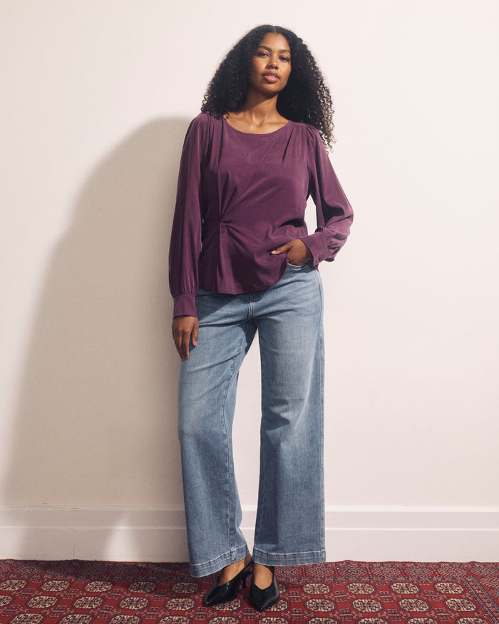 Sabrina Twist Front Stretch Cupro Blouse - Potion Purple | Plus Size & Straight Size Women's Fashion | Universal Standard