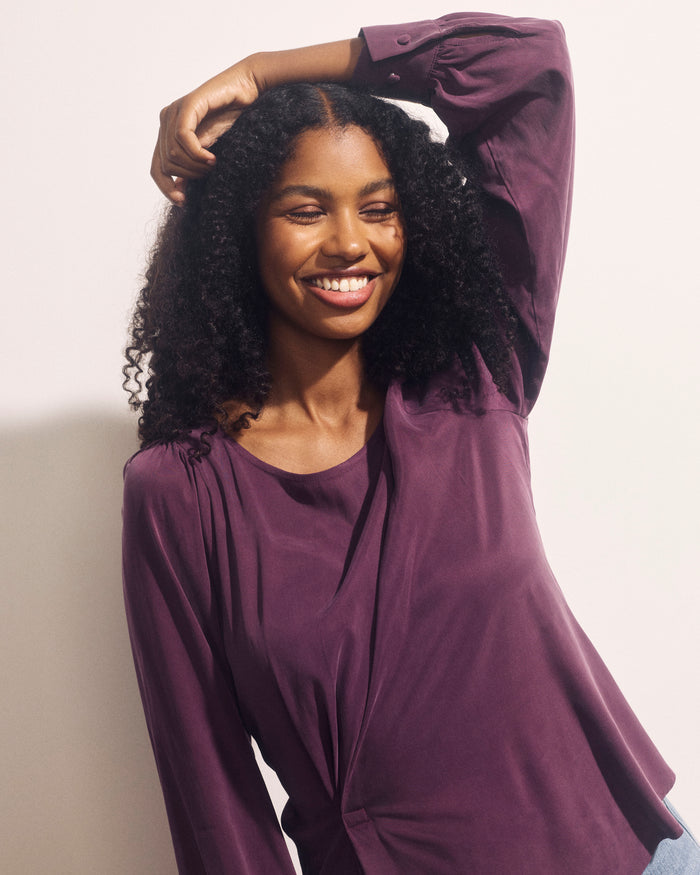 Sabrina Twist Front Stretch Cupro Blouse - Potion Purple | Plus Size & Straight Size Women's Fashion | Universal Standard