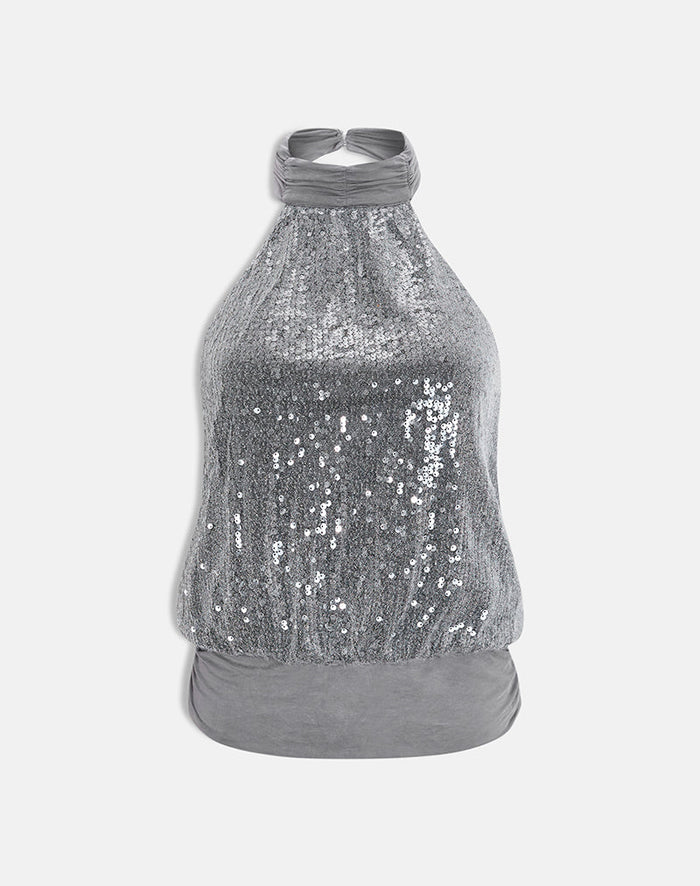 Image of Sadiya Halter Top in Silver Sequin
