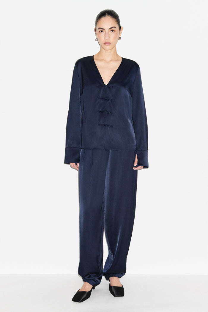 Saffron Knot Fastening Satin Shirt