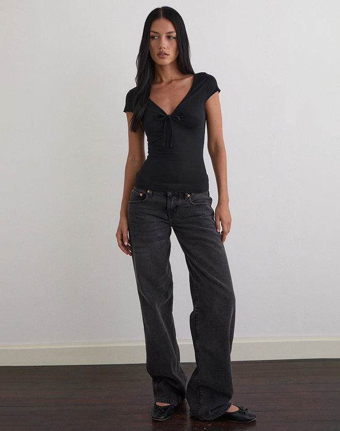 Image of Saiba Cap Sleeve Top in Cupro Black