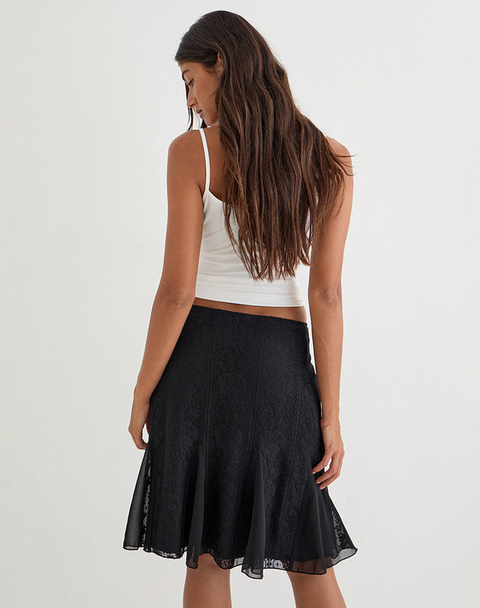 Image of Saiwa Midi Skirt in Floral Lace Black