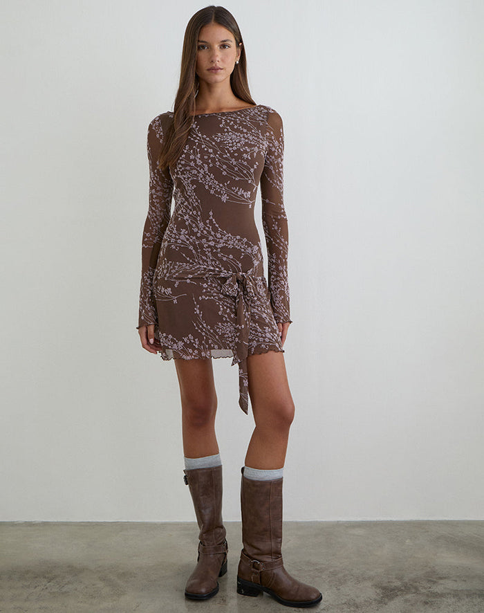 Image of Salira Mini Dress in Moonlit Blossom Brown