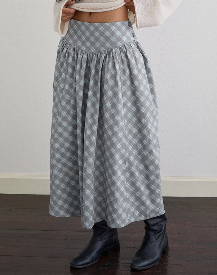 Image of Sanadi Midi Skirt in Poplin Oblique Check Grey