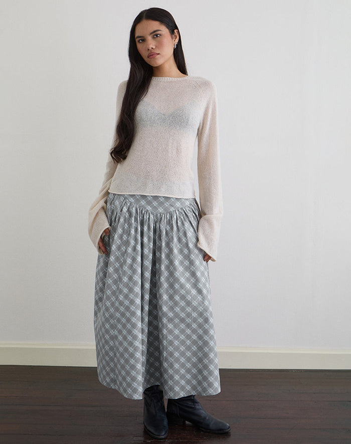 Image of Sanadi Midi Skirt in Poplin Oblique Check Grey
