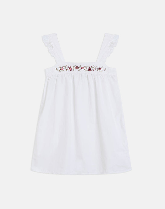 Image of Sanaly Mini Dress in Poplin White with Cherry Blossom Embroidery
