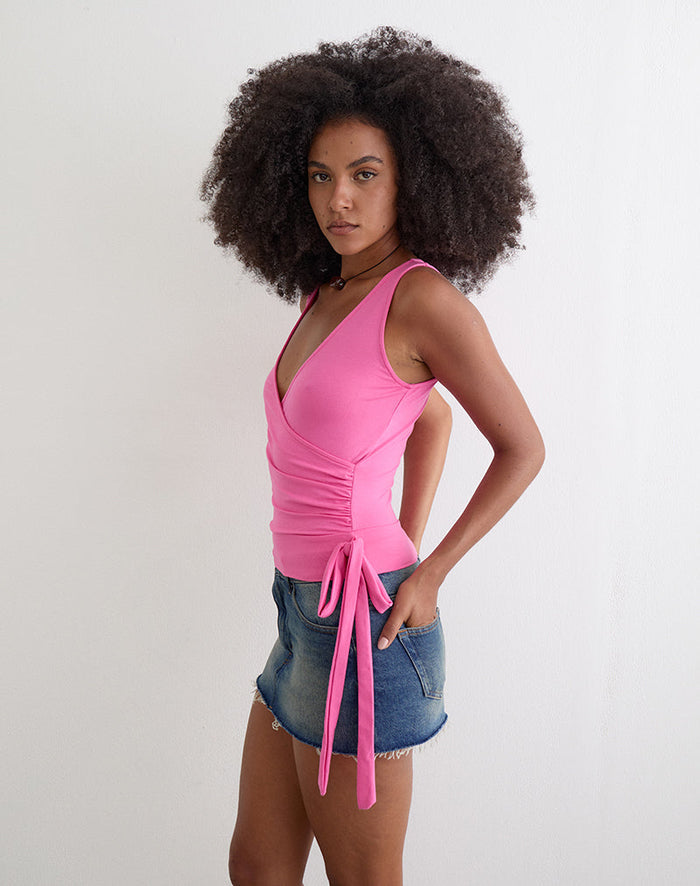 Image of Saneya Plunge Top in Rayon Jersey Deep Pink