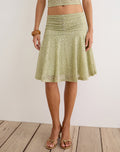 Image of Sarahi Midi Skirt in Stretch Lace Sage with Pearl Button