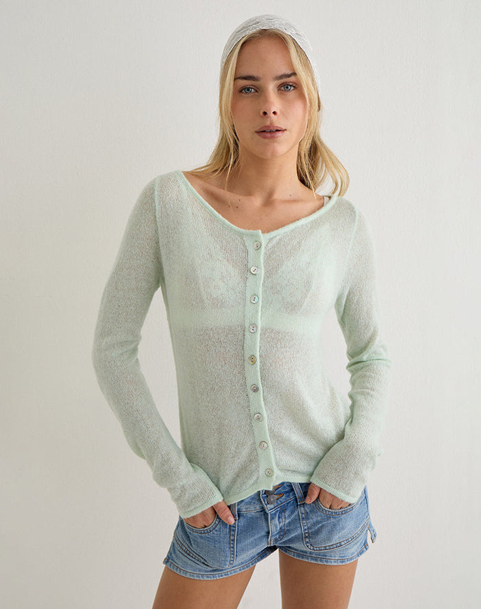 Image of Sartini Long Sleeve Top in Sheer Knit Mint