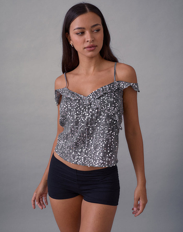 Image of Savira Top in Chiffon Sequin Grey
