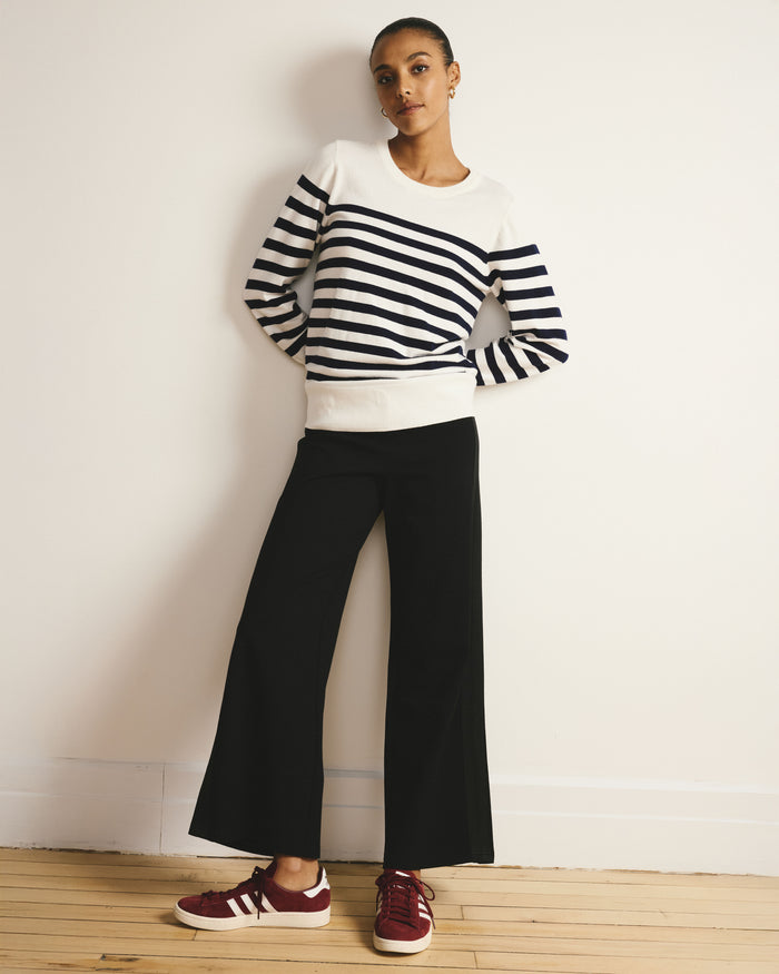 Savvy Fine Knit Crew Sweater - Cream/Navy Stripes | Plus Size & Straight Size Women's Fashion | Universal Standard