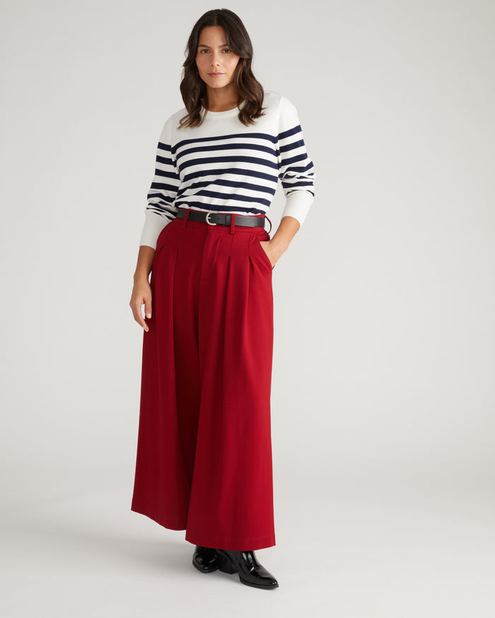 Savvy Fine Knit Crew Sweater - Cream/Navy Stripes | Plus Size & Straight Size Women's Fashion | Universal Standard