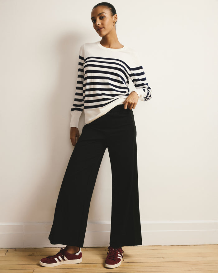 Savvy Fine Knit Crew Sweater - Cream/Navy Stripes | Plus Size & Straight Size Women's Fashion | Universal Standard