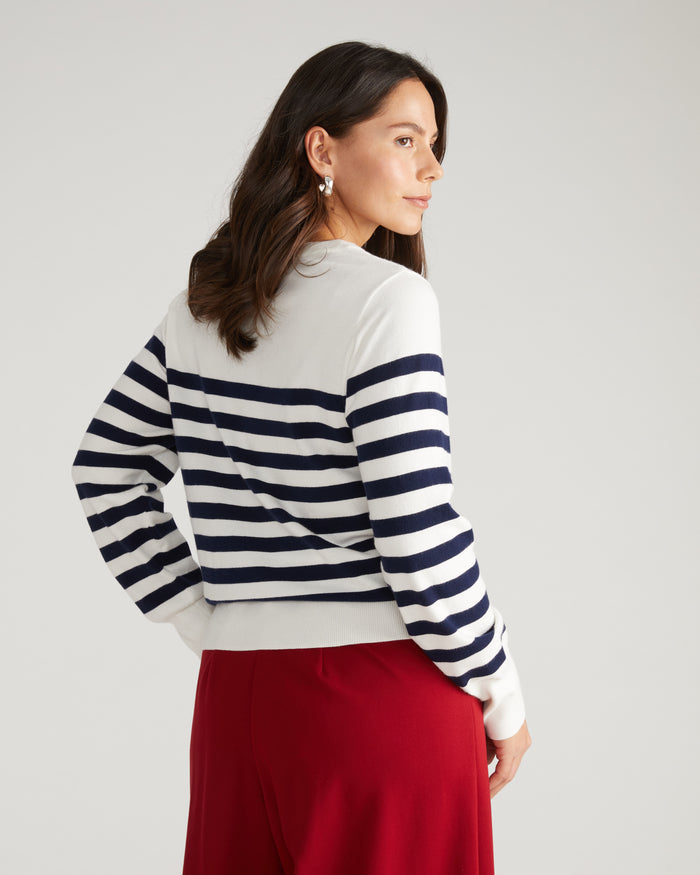 Savvy Fine Knit Crew Sweater - Cream/Navy Stripes | Plus Size & Straight Size Women's Fashion | Universal Standard