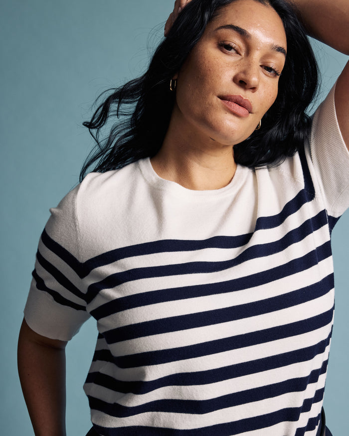 Savvy Fine Knit Sweater Top - Cream/Navy Stripes | Plus Size & Straight Size Women's Fashion | Universal Standard