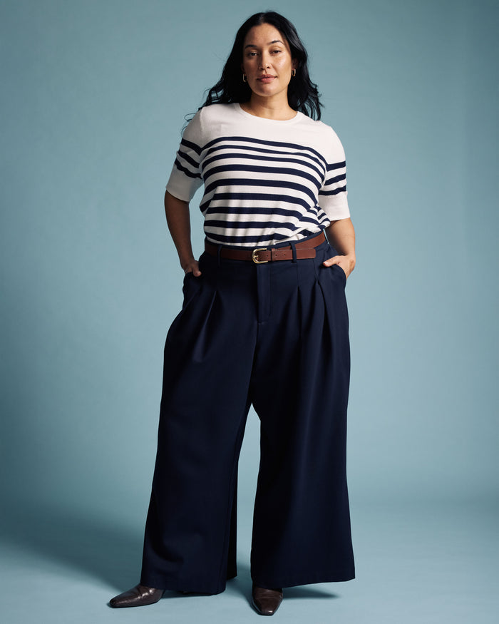 Savvy Fine Knit Sweater Top - Cream/Navy Stripes | Plus Size & Straight Size Women's Fashion | Universal Standard