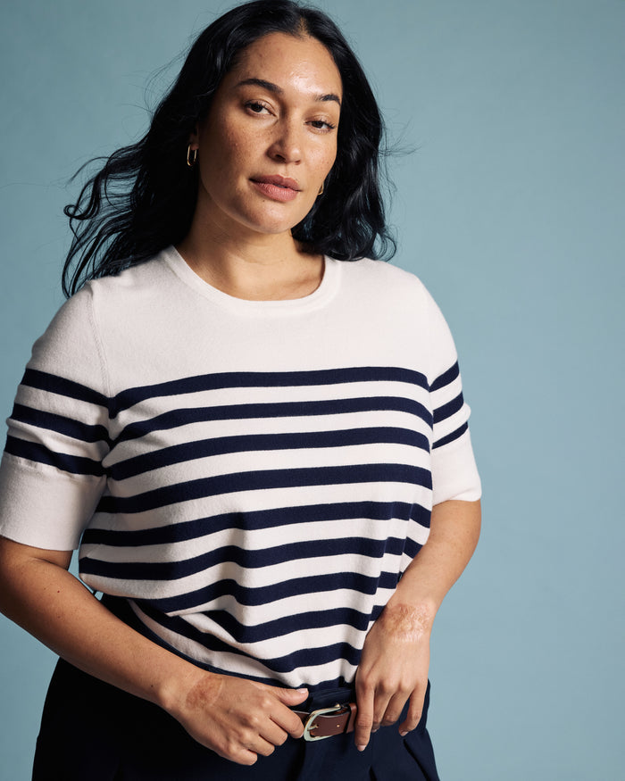Savvy Fine Knit Sweater Top - Cream/Navy Stripes | Plus Size & Straight Size Women's Fashion | Universal Standard