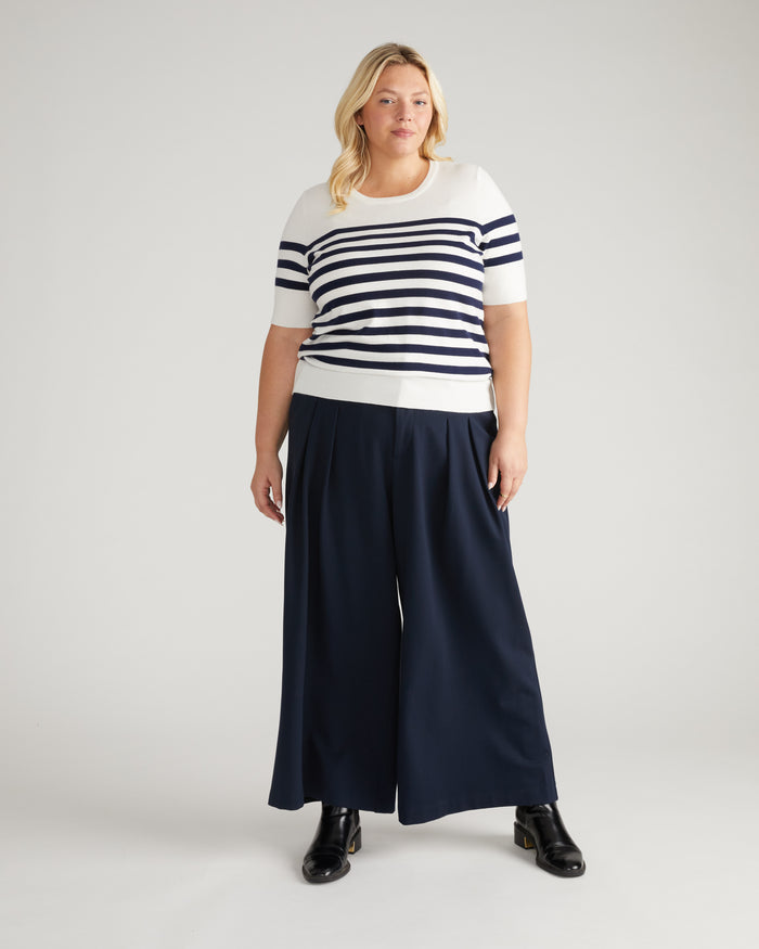 Savvy Fine Knit Sweater Top - Cream/Navy Stripes | Plus Size & Straight Size Women's Fashion | Universal Standard