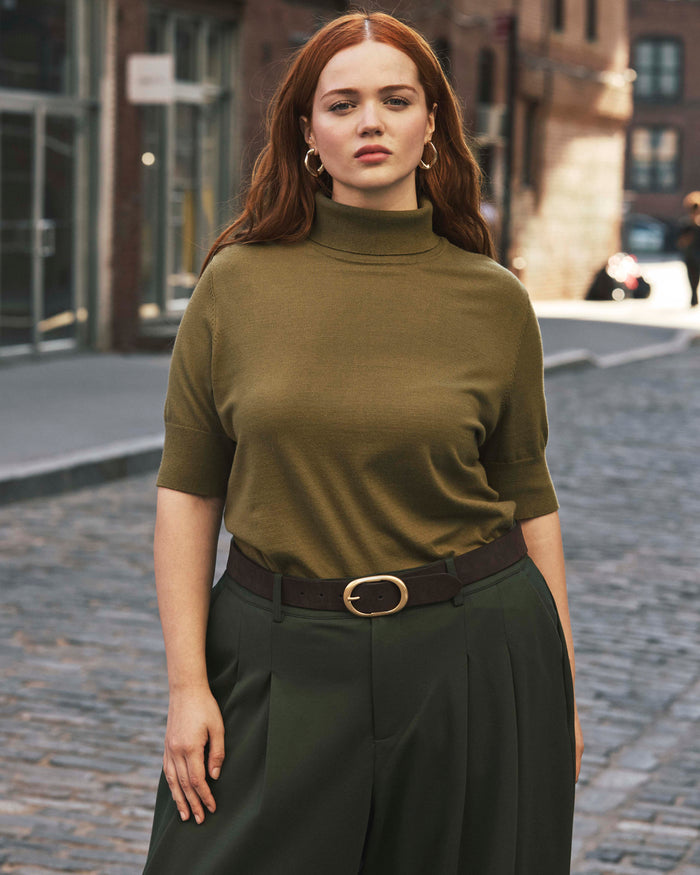 Savvy Fine Knit Turtleneck Sweater Top - Capulet Olive | Plus Size & Straight Size Women's Fashion | Universal Standard