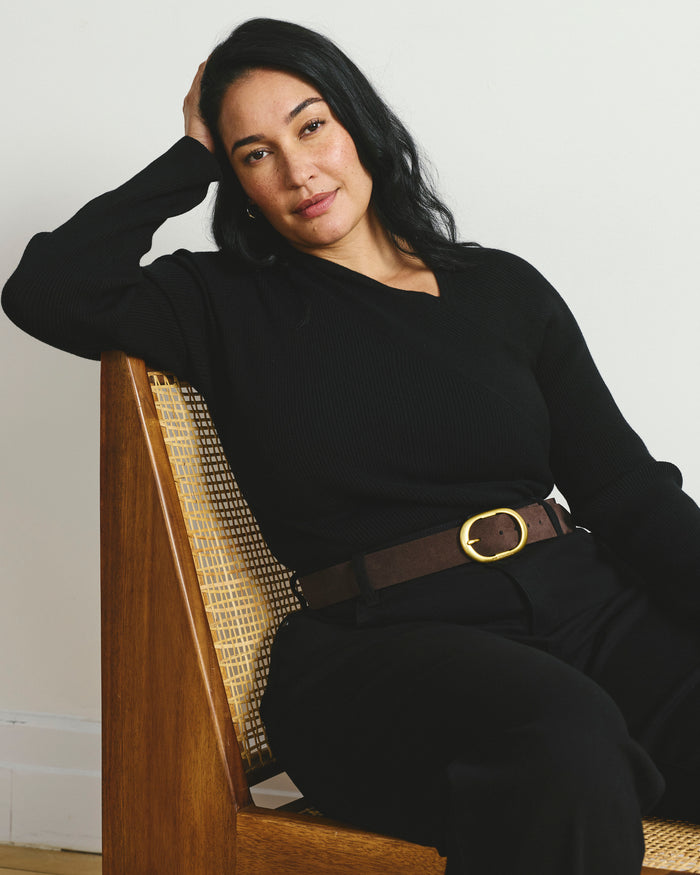 Savvy Fine Rib Asymmetric Sweater - Black | Plus Size & Straight Size Women's Fashion | Universal Standard