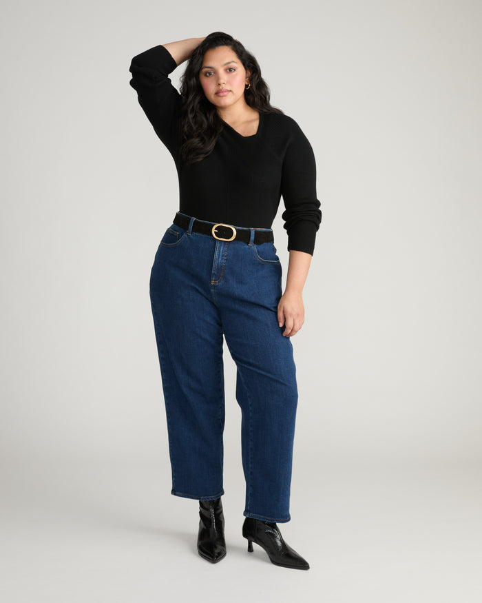 Savvy Fine Rib Asymmetric Sweater - Black | Plus Size & Straight Size Women's Fashion | Universal Standard