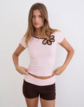 Image of Sea Foldover Short in Bitter Chocolate and Light Pink