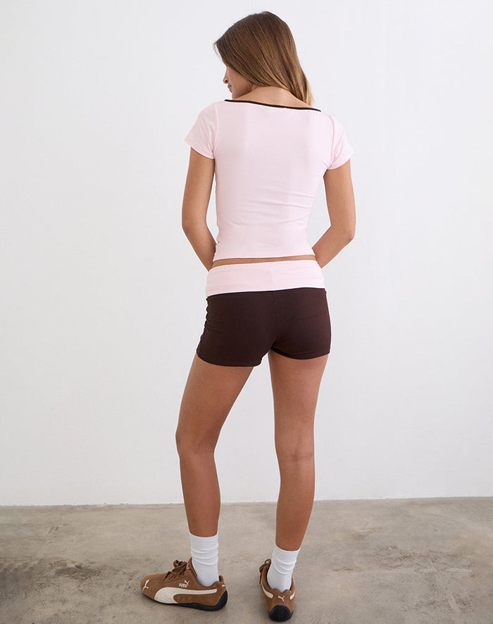 Image of Sea Foldover Short in Bitter Chocolate and Light Pink