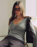 Image of Semra Long Sleeve Top in Sheer Knit Sage Grey