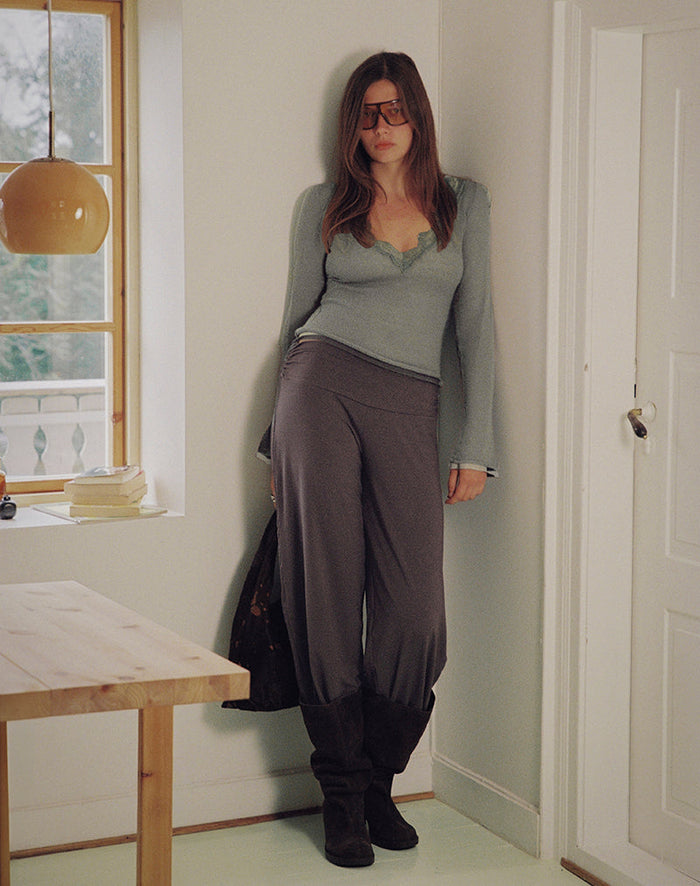 Image of Semra Long Sleeve Top in Sheer Knit Sage Grey