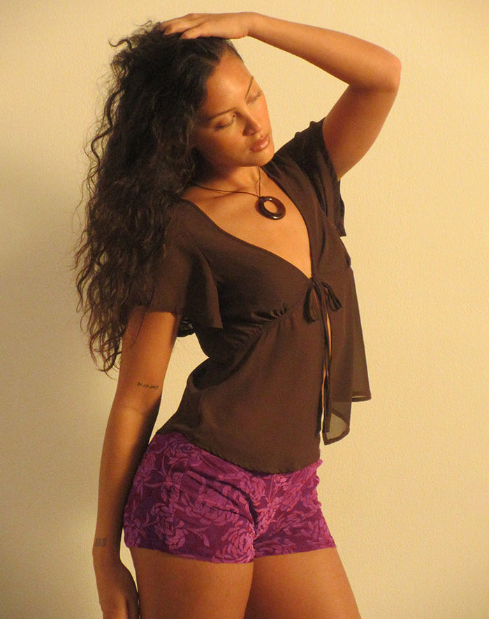 Image of Sera Micro Short in Flock Shadow Leaf Plum