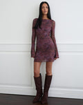 Image of Sevila Long Sleeve Mini Dress in Mesh Blurry Floral Burgundy