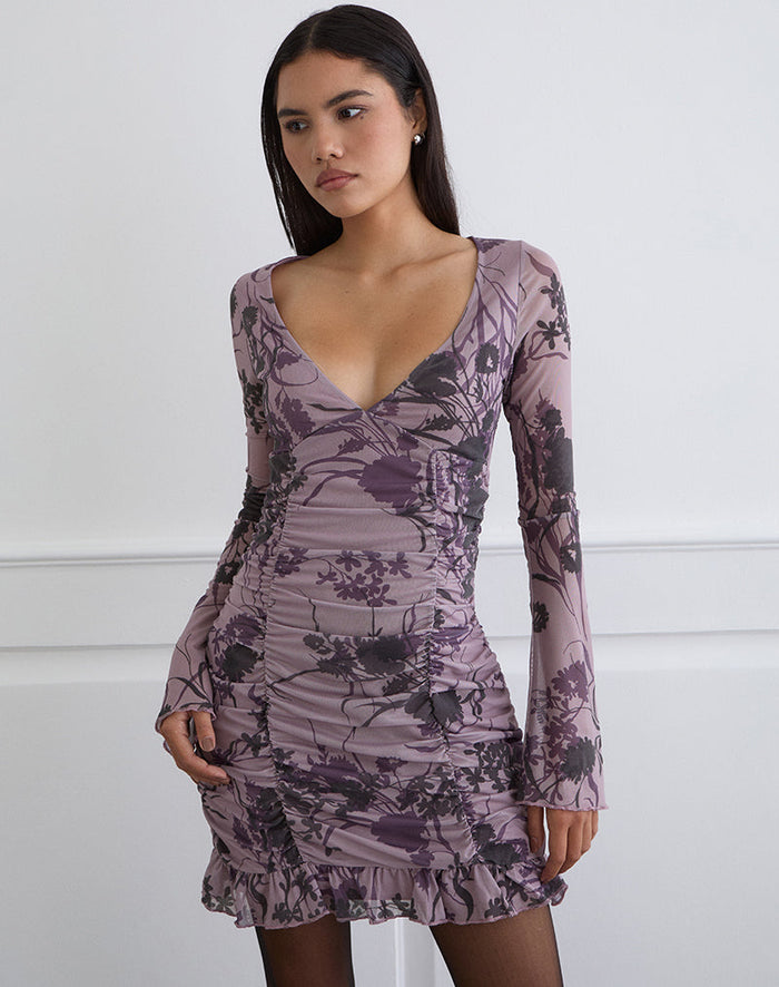 Image of Sezuko Dress in Flock Shadow Flower Purple