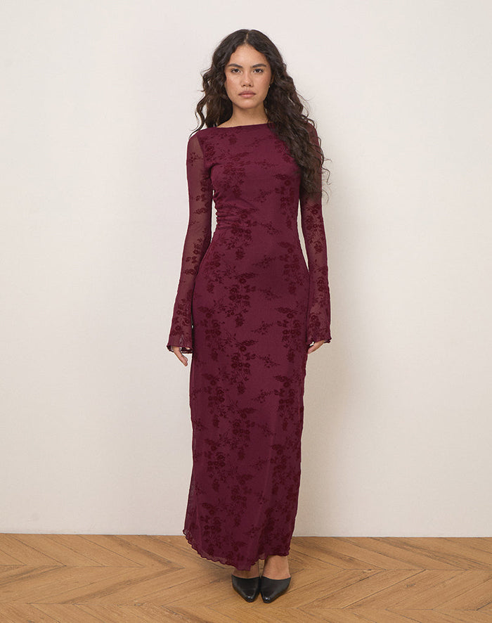 Image of Shaleed Maxi Dress in Botanical Flower Maroon