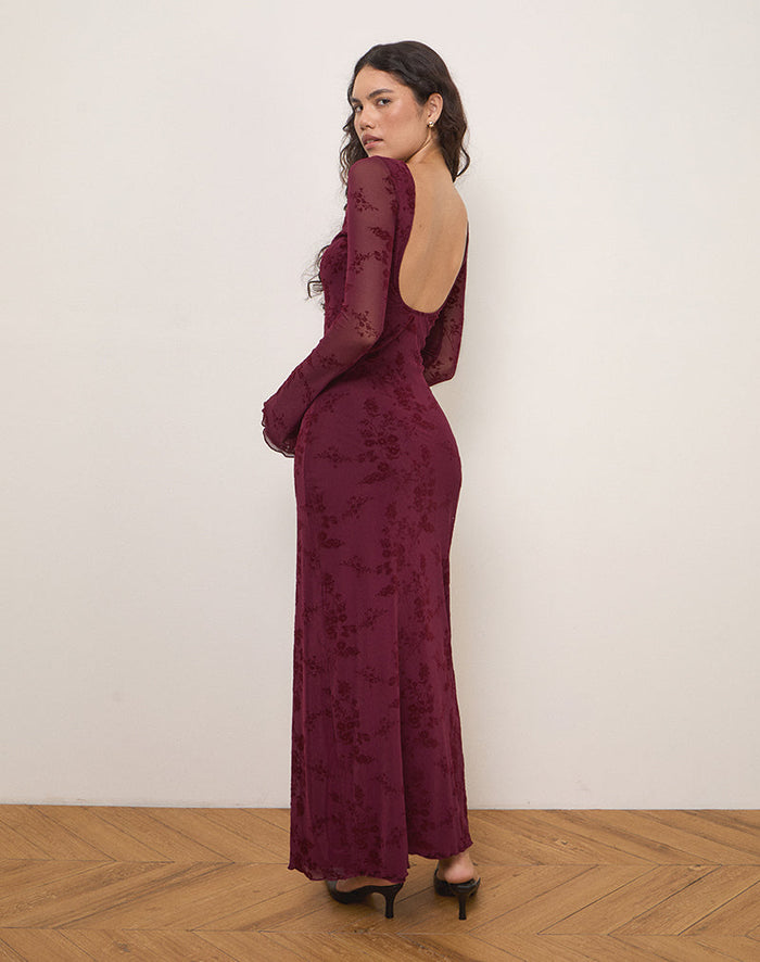 Image of Shaleed Maxi Dress in Botanical Flower Maroon