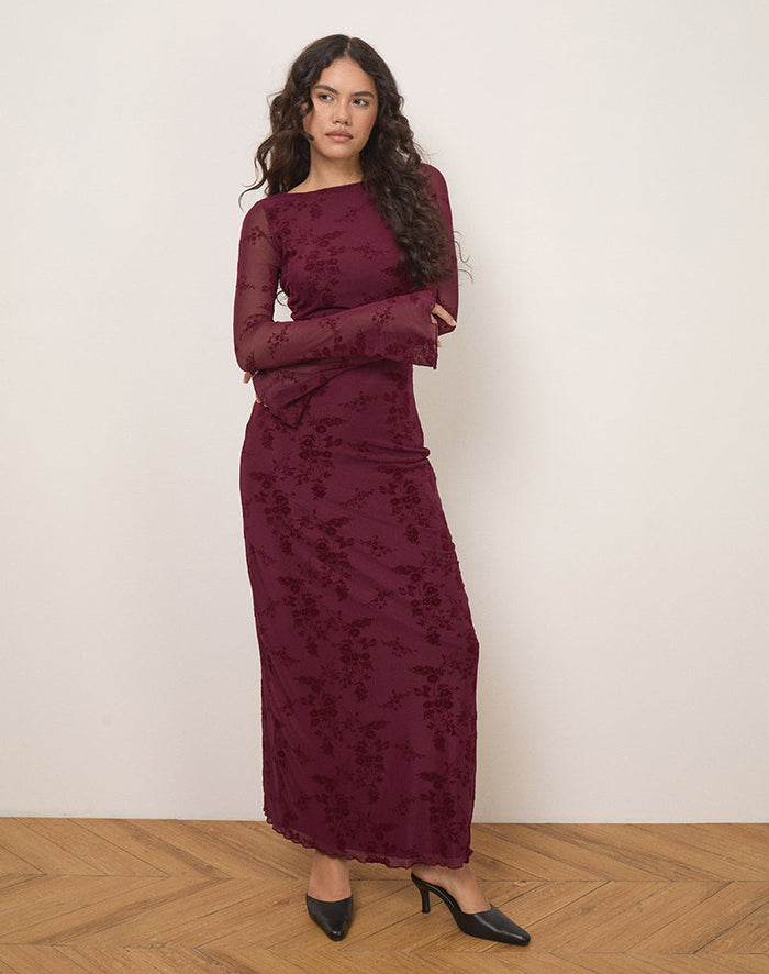 Image of Shaleed Maxi Dress in Botanical Flower Maroon