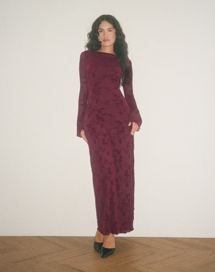 Image of Shaleed Maxi Dress in Botanical Flower Maroon