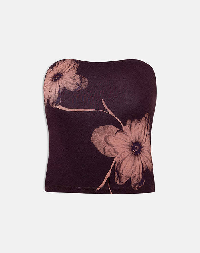 Image of Shali Bandeau Top in Burgundy with Flower Silhouette