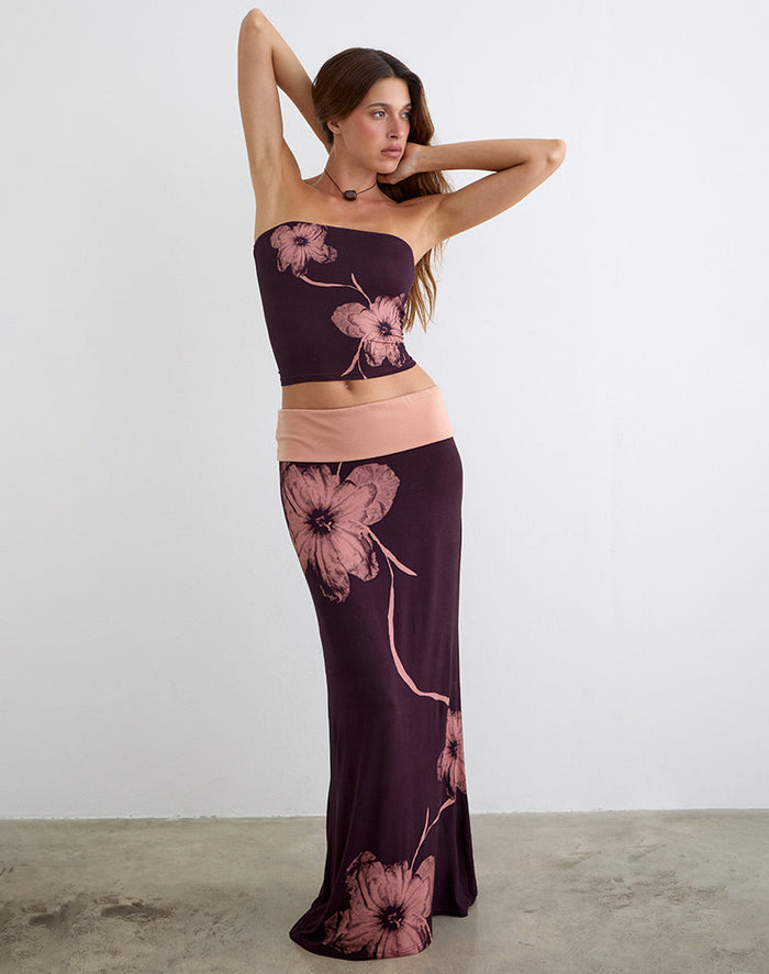 Image of Shali Bandeau Top in Burgundy with Flower Silhouette
