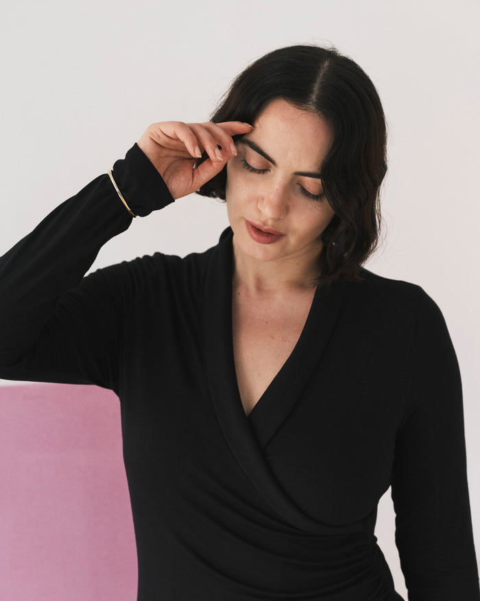 Shawl Collar Liquid Jersey Dress - Black | Plus Size & Straight Size Women's Fashion | Universal Standard