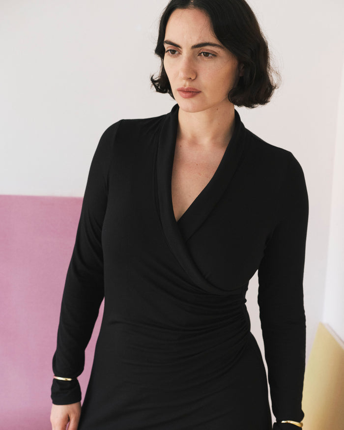 Shawl Collar Liquid Jersey Dress - Black | Plus Size & Straight Size Women's Fashion | Universal Standard